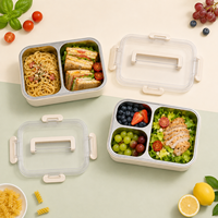 Boîte à lunch pour enfants, personnalisable, en acier inoxydable 304, amovible, 1000 ml, 3 compartiments, réutilisable, durable, avec fermoirs, pour l'école, le camping, les voyages