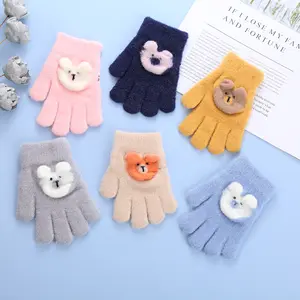 Peluche colorée pour enfants, gants d'hiver chauds pour étudiants en tricot à motif d'ours de dessin animé