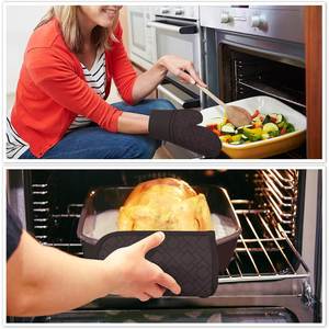 Promotion Custom Logo Durable Extra Long Cotton <b>Oven</b> <b>Gloves</b> with Silicone Grip Heat Resistant in Black <b>Red</b> Grey - Product Image 4