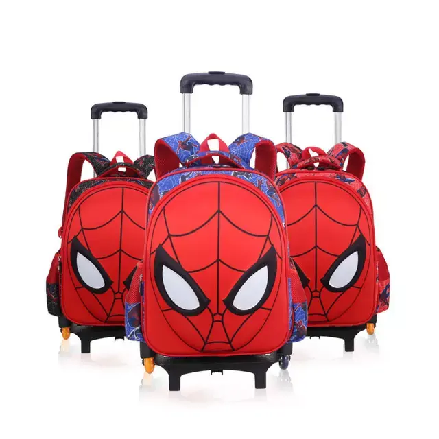 BSCI fabrika doğrudan satış 3D EVA okul Rolling çanta erkek kız Anime örümcek adam arabası sırt çantası