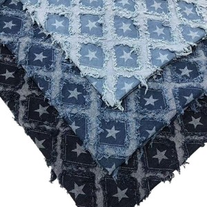New Style Fringed Cut-Out Denim Fabric with Star Pattern High-Quality Durable Cotton-Polyester <strong>Blend</strong> for Jeans and Jackets - Product Image 1