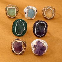 Bague ajustable pour femme, bijoux fantaisie, nouvelle collection, aquamarine, fluorite arc-en-ciel, pierre brute, pour femmes et filles, usage quotidien