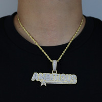 Nouveau Collier de Fête en Cuivre avec Pendentif Lettre AMBITIOUS, Style Hip Hop Punk Européen-Américain, entièrement serti de Zircons, Chaîne Bambou, Fabrication Usine