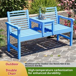 आधुनिक एंटी-जंग ठोस लकड़ी बैकरेस्ट अवकाश लंबे कुर्सी गार्डन आंगन आउटडोर भंडारण स्टूल पार्क डबल चाय टेबल सीट - Product Image 4