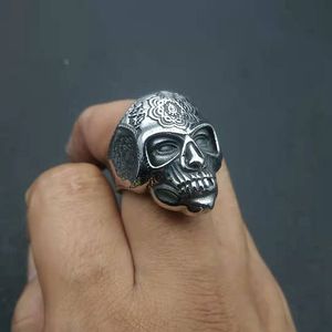 Retro Punk Style Stainless Steel Engraved Skull <b>Ring</b> <b>For</b> <b>Men</b> Halloween Jewelry <b>Silver</b> Tone Size Us - Product Image 4