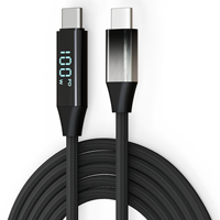 Cable USB de Carga Rápida de 240W, Tipo-C, Trenzado de Nailon Negro Premium, Cobre Puro, Anti-Enredos, con Pantalla Digital Inteligente para Cámara