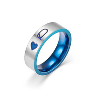 Bagues de Couple K Q Gravées en Acier Inoxydable Tendance Plaqué Zinc Bleu, pour Mariage, Fiançailles, Unisexe