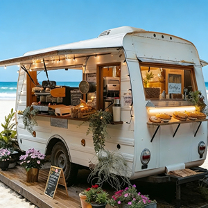 Carrito de Comida Móvil Clásico Retro Diseñado para Venta Ambulante, Estilo Vintage para Puesto de Mercado Nocturno, Jugos, Snacks y Comida Frita - Product Image 1