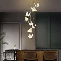 Lustre en acrylique doré à LED, design en éventail, suspension nordique longue en spirale pour escaliers, hôtels, villas