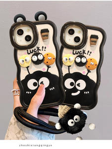 Fundas de teléfono compatibles con doble soporte 16 Pro para Apple para Huawei <span class=keywords><strong>Oppo</strong></span> para Xiaomi Vivo19 3D Coffee Coal Ball Figurita Lanyard Cover - Product Image 3