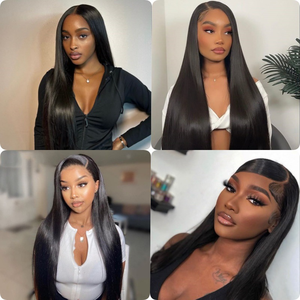 Pelucas de <span class=keywords><strong>Cabello</strong></span> Humano Brasileño Virgen de Alta Calidad, sin Pegamento, Naturales, Lisas, con Raíz Oscura, Negras, Transparentes, para una Densidad del 180% - Product Image 5