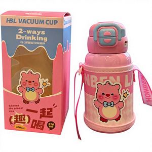 Animal Pattern Cartoon Double Drink Children's Stainless Steel Insulated Portable <b>Thermos</b> <b>Cup</b> Water Bottle With Straw and Strap - Product Image 1