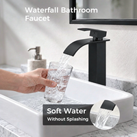 Robinet de lavabo cascade noir moderne à poignée unique avec cartouche céramique et ensemble de vidange intégré