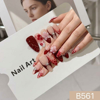 Faux ongles faits à la main B561, couvrance totale, motif floral dégradé pour doigts