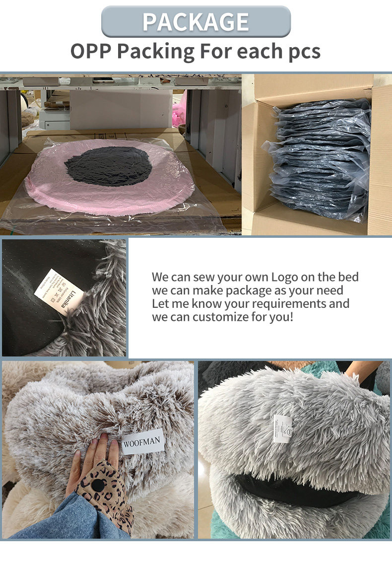 Manufacturer wholesale Plush Round Cozy Calming Donut dog bed dropshipping soft washable Fluffy Cat Bed Removable pet cushion