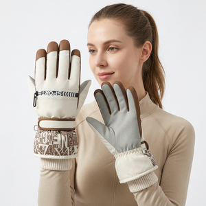 Pink Full Finger Winter <b>Gloves</b> With <b>Touchscreen</b> Tips Warm Outdoor Use Heat Transfer Printing Design - Product Image 5