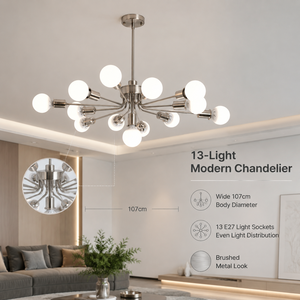 Lustre moderne en fer pour salon, salle à manger, montage au plafond intérieur, E27, 13 ampoules, grande taille, luminaire en métal, interrupteur mural - Product Image 2