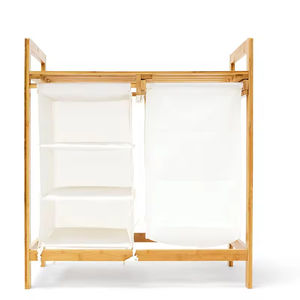 Commercio all'ingrosso 3 scomparti scaffale originale <span class=keywords><strong>cesto</strong></span> di bambù <span class=keywords><strong>cesto</strong></span> con tessuto di lino <span class=keywords><strong>bianco</strong></span> borsa di stoccaggio 3 livelli cassetto - Product Image 2