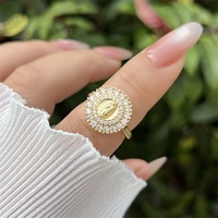Bague ouverte en cuivre plaqué or 18 carats avec zircon incrusté de la Vierge Marie, styles ajustables, tendance et classique