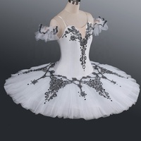 Robe de tutu de ballet romantique pour enfants, jupe de performance scénique cousue à la main, blanc et noir, tenue de danse classique