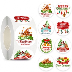 Autocollants personnalisés autocollants adhésifs, étiquettes en papier kraft peintes pour Noël, imperméables, découpés à la forme, emballage de boîte cadeau ronde - Product Image 3