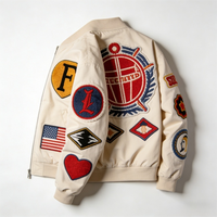Blouson bomber vintage pour femme en chenille avec patchs, style course, coupe oversize, léger, patchwork, style urbain, doublure en coton, séchage rapide