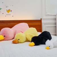 Peluche Canard Super Douce et Moelleuse Allongée, Coussin Canard en Peluche Rose Noir Jaune Blanc, Jouet en Gros