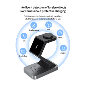 Base de Carga Inalámbrica 3 <span class=keywords><strong>en</strong></span> 1, Estación de Carga Rápida de 15 W <span class=keywords><strong>para</strong></span> Teléfono, Reloj y Auriculares, Entrada Tipo C, Logotipo Personalizado - Product Image 4