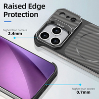 Funda Magnética de Fibra de Carbono sin Marco con Soporte Metálico y Carga Inalámbrica para iPhone Serie 15 16 17 18