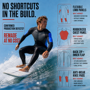 Combinaison <span class=keywords><strong>de</strong></span> plongée intégrale en néoprène 3 mm pour homme, personnalisée en usine, avec fermeture éclair dorsale YKK et genouillères pour la plongée, le snorkeling et le surf - Product Image 2