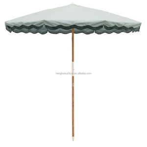 Parasol Pagode Hawaïen à Rayures Roses et Blanches avec Pompons et Franges en <span class=keywords><strong>Bois</strong></span> de Luxe pour la Plage - Product Image 2