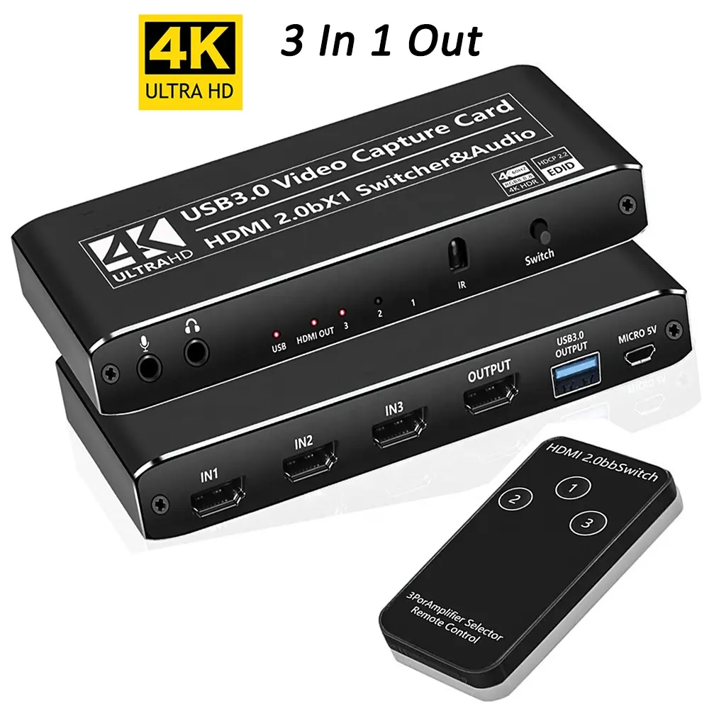 4K@60fps Video Card USB 3.0 2.0 Video Capture Card HDMI Switch Placa De Video 3 In 1 Out for Game Live Streaming PS4