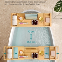 Plateau de bain double niveau moderne en bambou écologique de qualité supérieure avec support de livre réglable, fente pour verre à vin et support pour téléphone/tablette