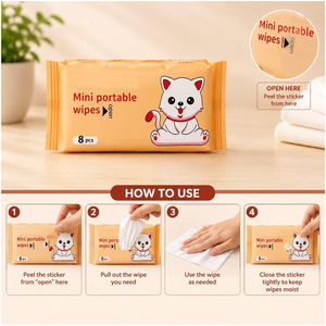 ผ้าเช็ดทำความสะอาดแบบเปียกขนาดพกพาสำหรับเดินทาง ผลิตในจีน - Product Image 5
