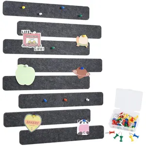 Felt Pin Boards Tile Bulletin Boards Sticker Wall Self-Adhesive Cork Memo Pin Board with Pushpins Bar Strip for Office School
