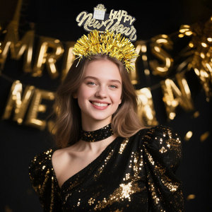 Diadema de estrellas con purpurina para Año Nuevo, banda para el pelo de oropel de Navidad creativa para decoración de fiesta de Año Nuevo para graduación, 2026 - Product Image 1