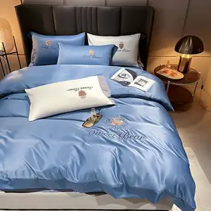 Fábrica Atacado Macio colorido tencel lyocell cama conjunto design simples capa de edredão conjunto lençol
