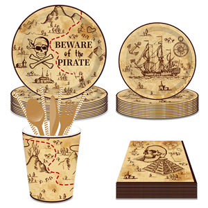 MM220 Assiettes en papier Thème Pirate Tasses Serviettes Fournitures jetables 8 invités Vaisselle pour fête d'anniversaire - Product Image 4