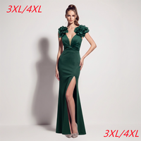 35666-S #   Robe de soirée 3D fleurie perlée 2026, col en V profond, fente haute, sexy, pour bal de promo, grande taille, pour femme ronde, super grande taille