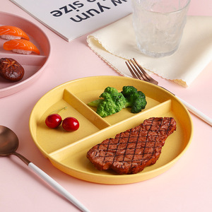 Plato de paja de trigo dividido, redondo, ligero, de 23 cm, para uso doméstico y para llevar. - Product Image 4