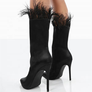 Bottes à talons hauts pour femmes, bout pointu, en fourrure douce faite à la main, nouveau design, sur mesure, grande taille 43, pour robe - Product Image 6