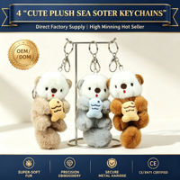 Porte-clés en peluche Oursin de mer doux, 4 pouces, mini-poupée animale en peluche, prix pour machine de jeu d'arcade de centre commercial, fournisseur direct, article en stock