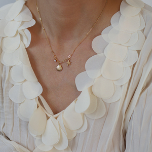 Collar de Acero Inoxidable Chapado en Oro de 18K para Mujer, con Colgante de Estrella de Mar y Concha, Engaste de Circonita, Cadena de Eslabones de 18 Pulgadas, Ideal para Fiestas - Product Image 4