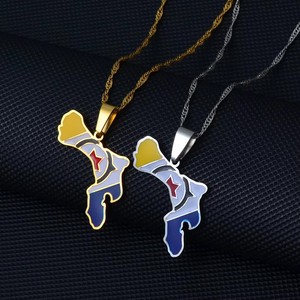 Collar de Cadena de Acero Inoxidable Esmaltado al por Mayor con Colgante de la Isla de Bonaire Bañado en Oro de 18K, Esmalte de las <span class=keywords><strong>Antillas</strong></span> Holandesas - Product Image 1