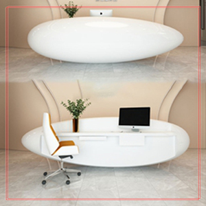 Modern High End Curved Fiberglass Front <b>Desk</b> Luxury Reception Counter Art Design for Mall Lobby - Product Image 1