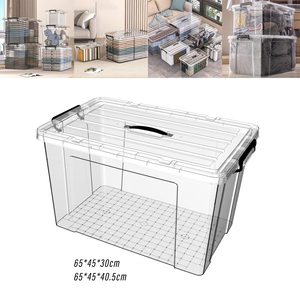 50l Clear Household Durable Transparent Plastic <b>Storage</b> <b>Container</b> <b>Stackable</b> Nestable Folder <b>Storage</b> Box With Lid and Wheels - Product Image 3