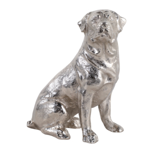 Statua di Cane in Alluminio per Decorazione Casa e Ufficio, Ornamento da Esposizione su Mensola, Finitura Argento - Product Image 1