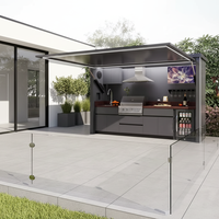 Cuisine extérieure moderne en acier inoxydable écologique pour barbecue à gaz, idéale pour villas et appartements, avec abri et maison de piscine