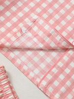 Ensemble pyjama 3 pièces pour femme en tissu gingham rose imprimé, col à revers, manches courtes, short à taille élastique, pantalon long