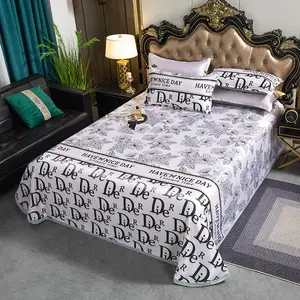 Hot sale ice silk printing cool mat 3-piece bed sheet machine washed folded soft mat bed sheet set